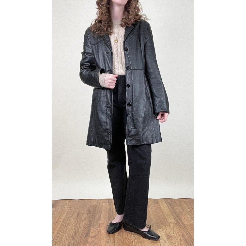 Vintage 90s Leather Limited Jacket Car Coat Minimalist Luxury 1990's 2000s Y2K